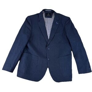 TailorByrd Blazer Mens 44R Blue Plaid Linen Blend Two Button Sport Coat Jacket